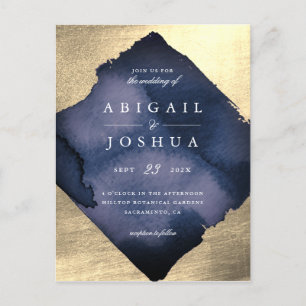 Champagne Gold Diamond Navy Watercolor Wedding Invitation Postcard