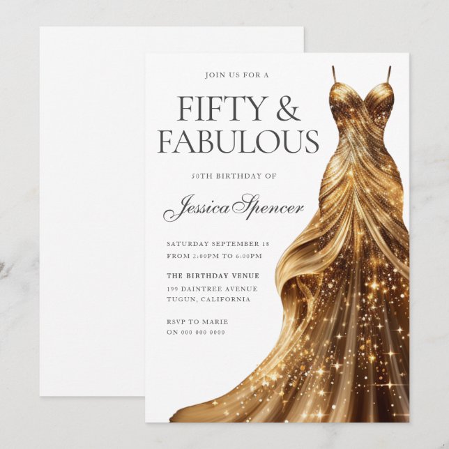 Champagne Gold Dress Fabulous Fifty 50th Birthday Invitation | Zazzle Champagne Gold Dress Fabulous Fifty 50th Birthday Invitation | Zazzle
