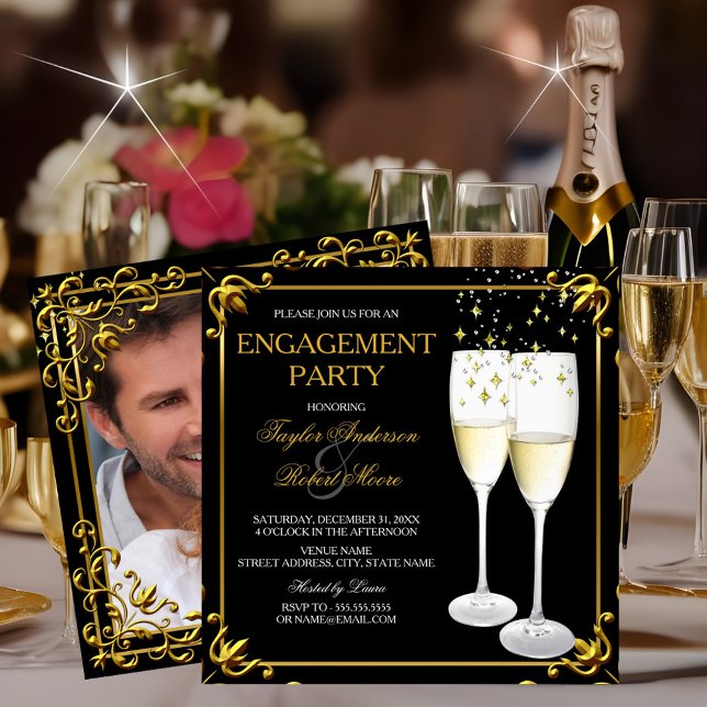 Champagne Gold Engagement Party Photo Invitation (Creator Uploaded)