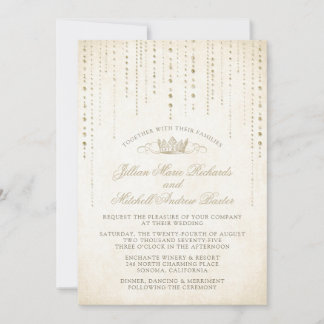 Champagne Gold Fairytale Crown Wedding Invitation