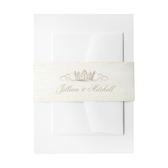 Champagne Gold Fairytale Crown Wedding Invitation Belly Band (Front Example)