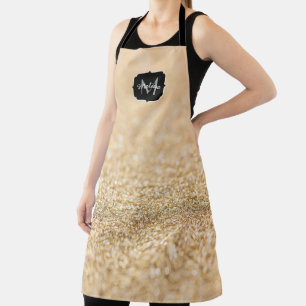 Champagne gold faux glitter sparkles Monogram Apron