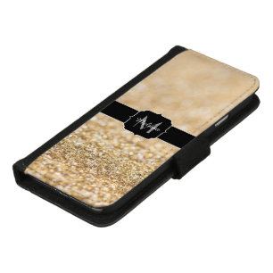 Champagne gold faux glitter sparkles Monogram iPhone 8/7 Wallet Case