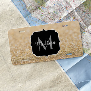 Champagne gold faux glitter sparkles Monogram License Plate