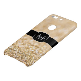 Champagne gold faux glitter sparkles Monogram Uncommon Google Pixel Case