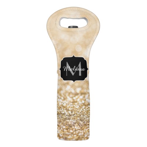 Champagne gold faux glitter sparkles Monogram Wine Bag