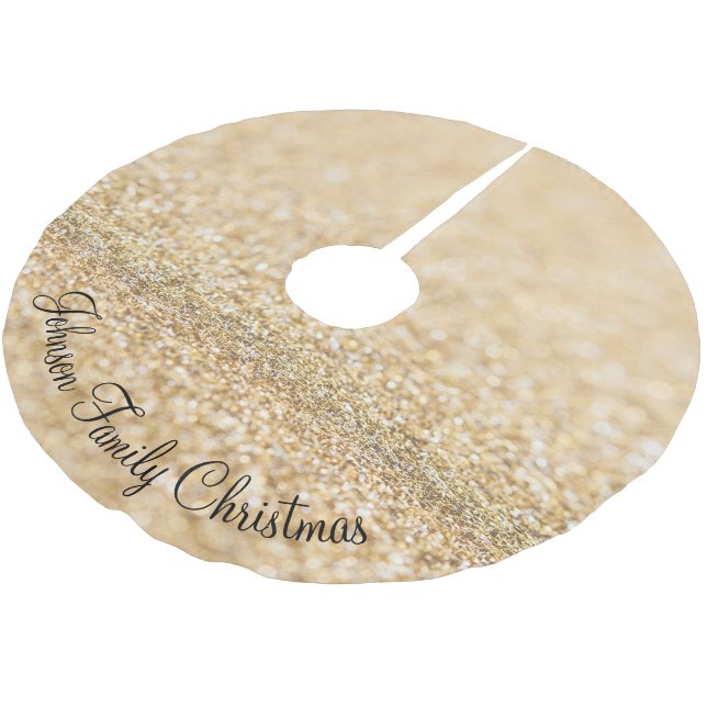 Champagne gold faux glitter sparkles Personalize Brushed Polyester Tree Skirt (Angled)