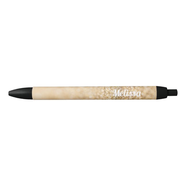 Champagne gold faux glitter sparkles Personalize Pen (Front)