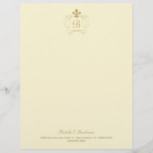 Champagne Gold Fleur de Lis Monogram Letterhead