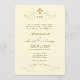 Champagne Gold Fleur de Lis Wedding I Invitations
