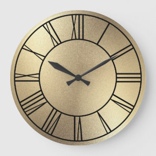Champagne Gold Foil Black Roman Numerals Large Clock