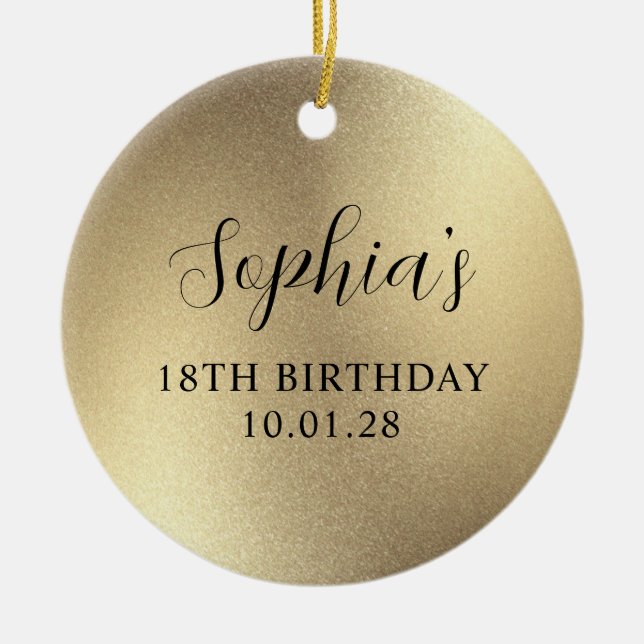 Champagne Gold Glam Foil 18th Birthday Photo Ceramic Ornament (Front)
