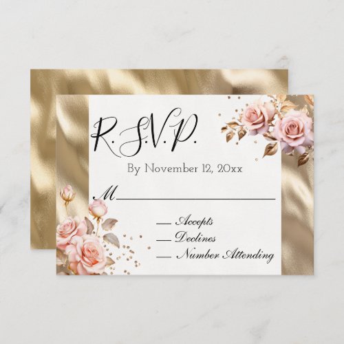 Champagne Gold Glam Pink Roses Wedding Enclosure Card