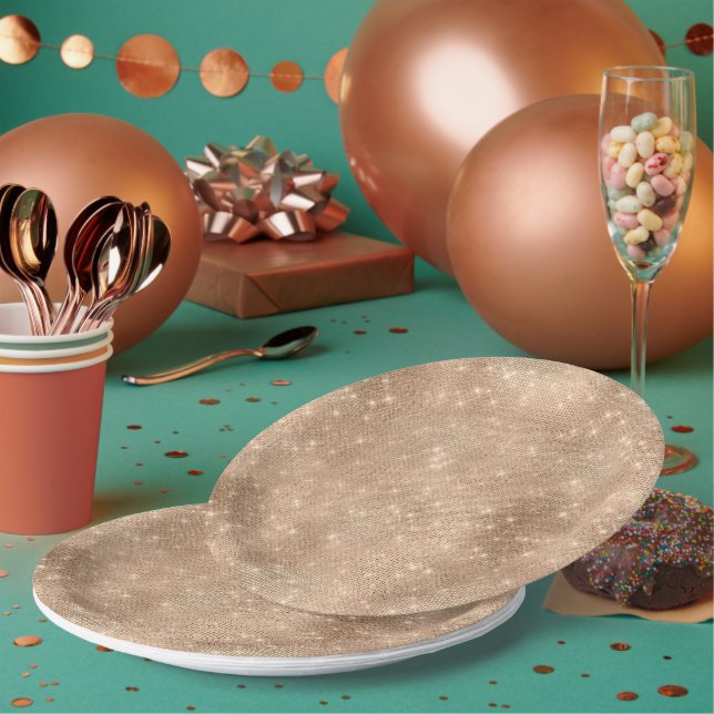Champagne Gold Glam Sparkle Glitz  Paper Plates (Multi)