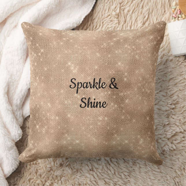 Champagne Gold Glam Sparkle Glitz  Throw Pillow (Blanket)
