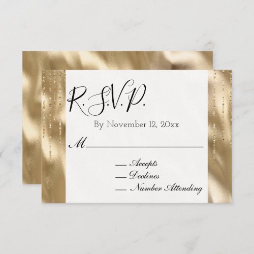 Champagne Gold Glam Sparkle Strings Wedding Enclosure Card