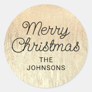 Champagne Gold Glam Texture Merry Christmas Classic Round Sticker