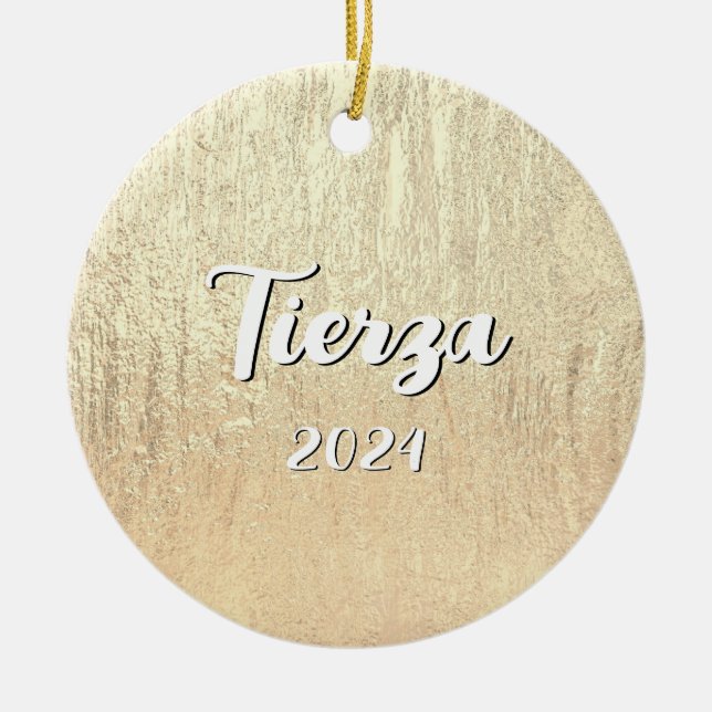 Champagne Gold Glam Texture Personalized Ceramic Ornament (Front)