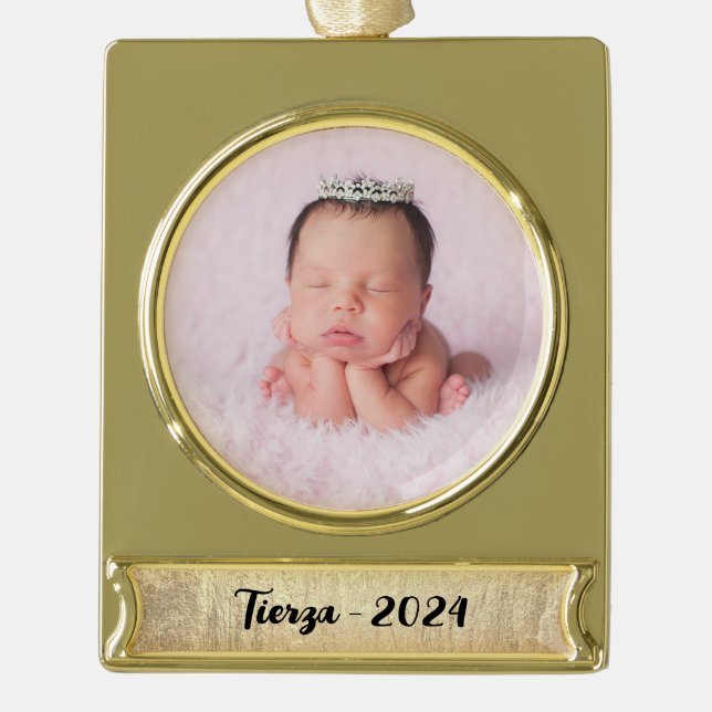 Champagne Gold Glam Texture Personalized Gold Plated Banner Ornament (Front)