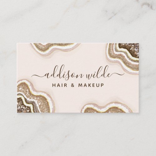 Champagne Gold Glitter Agate Geode Business Card