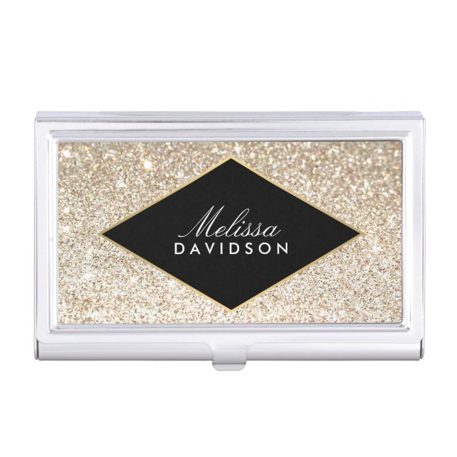Champagne Gold Glitter and Glamour Case For Business Cards (Front)