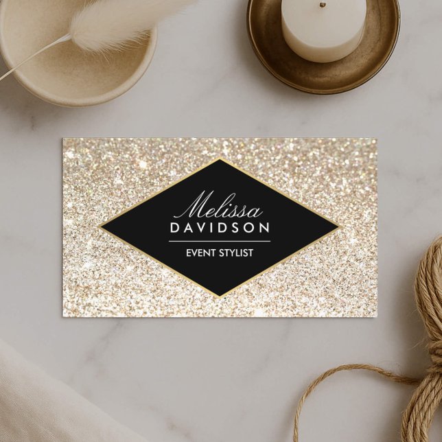 Champagne Gold Glitter and Glamour Event Planners Business Card (Creator Uploaded)