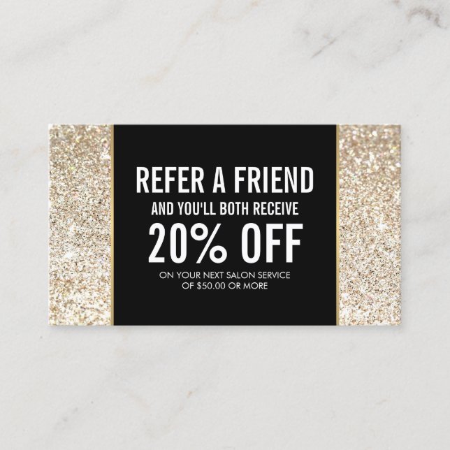 Champagne Gold Glitter and Glamour Referral Card (Front)