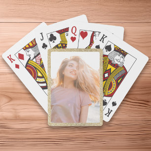 Champagne Gold Glitter Border Photo Poker Cards