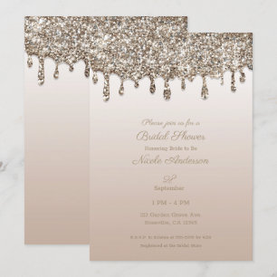 Champagne Gold Glitter Drip Glam Bridal Shower Invitation