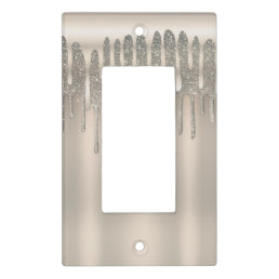 Champagne Gold Glitter Drip Modern Girly Glam Light Switch Cover