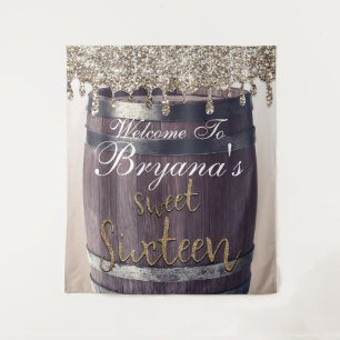 Champagne Gold Glitter Drip Rustic Glam Sweet 16 Tapestry