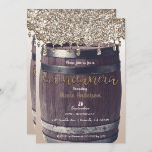 Champagne Gold Glitter Drip Rustic Quinceañera 15 Invitation