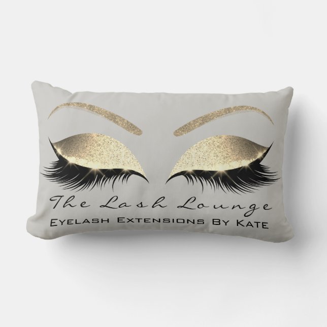 Champagne Gold Glitter Gray Makeup Lashes Beauty Lumbar Pillow (Front)