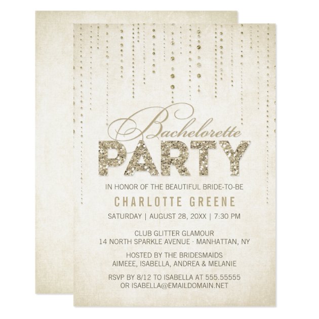 Champagne Gold Glitter Look Bachelorette Party Invitation