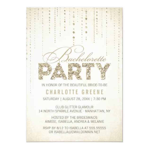 Champagne Gold Glitter Look Bachelorette Party Invitation