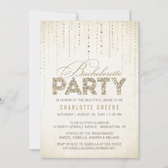 Champagne Gold Glitter Look Bachelorette Party Invitation (Front)