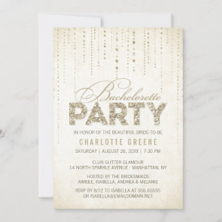 Champagne Gold Glitter Look Bachelorette Party Invitation