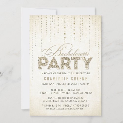 Glitter Look Bachelorette Party Invitation