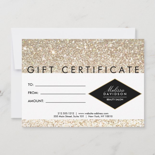 Champagne Gold Glitter Salon Gift Certificate (Front)
