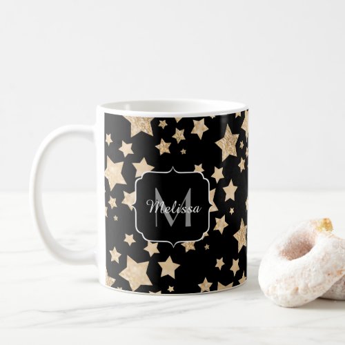 Champagne gold glitter sparkle Stars Monogram Coffee Mug