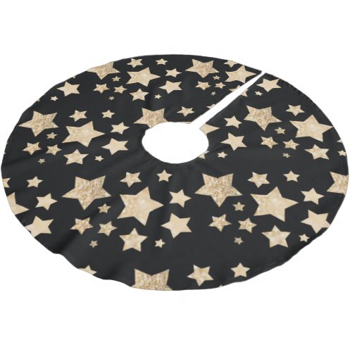 Champagne gold glitter sparkle Stars pattern black Brushed Polyester Tree Skirt