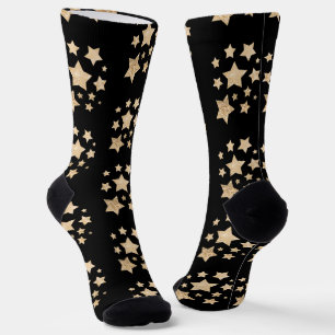 Champagne gold glitter sparkle Stars pattern black Socks
