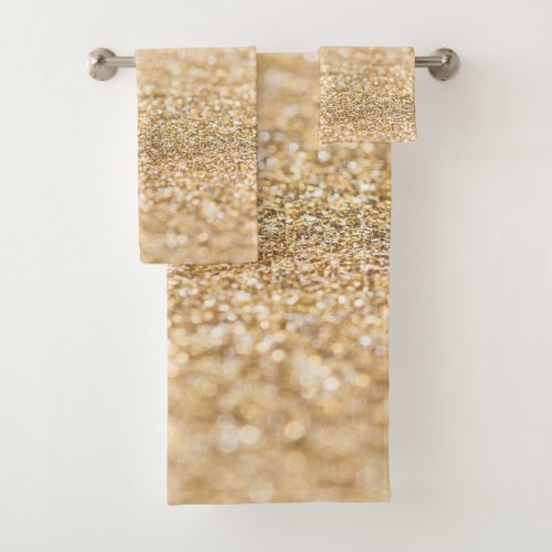 Champagne gold glitter sparkles bath towel set