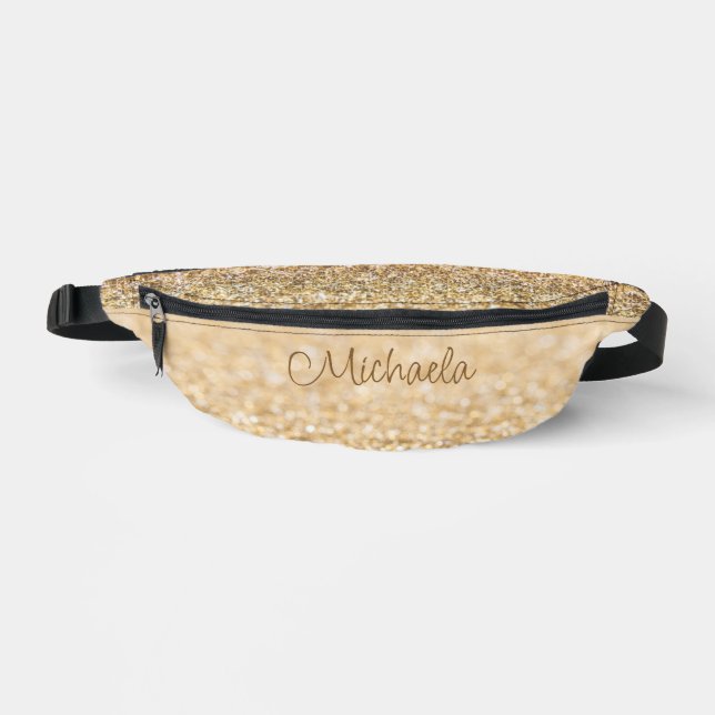 Champagne gold glitter sparkles Custom name Fanny Pack (Front)
