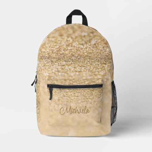 Champagne gold glitter sparkles Custom name Printed Backpack
