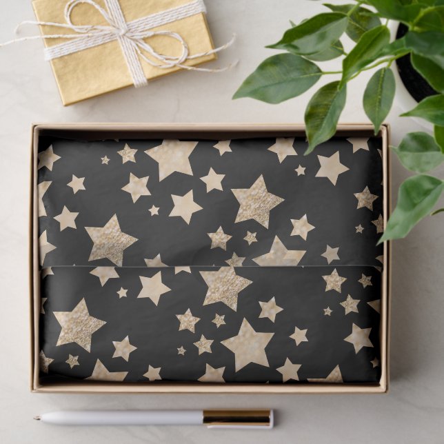 Champagne gold glitter sparkles Stars Tissue Paper (Gift)