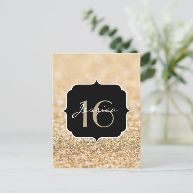 Champagne gold glitter sparkles Sweet 16 Postcard (Standing Front)
