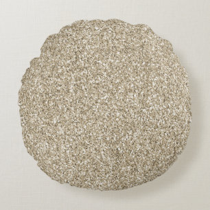 Champagne Gold Glitzy Glitter Round Pillow