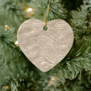 Champagne Gold Glitzy Glitter Zebra Print Ceramic Ornament