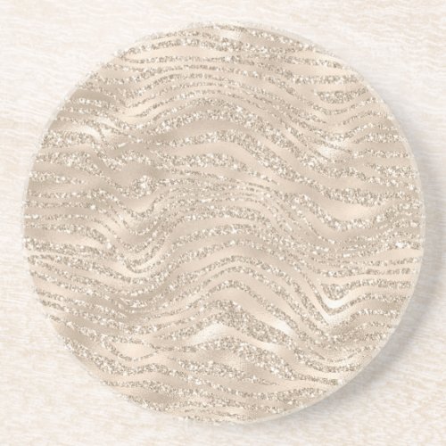 Champagne Gold Glitzy Glitter Zebra Print Coaster